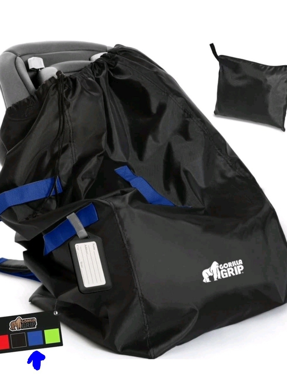 GORILLA GRIP Car Seat Travel Bag With Padded Straps Black/Blue Airport Check NWT